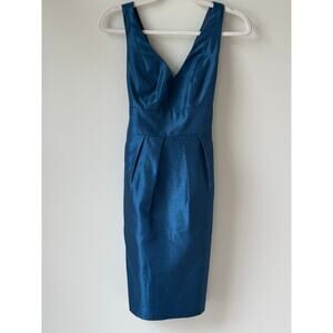 Jenny Yoon Size Two Cobalt Turquoise Blue Lined Gorgeous Sheath Dress w Back Bow